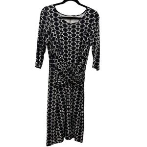 Hobbs London Black White Geometric Print Faux Wrap Sheath Dress US 10 3/4 Sleeve